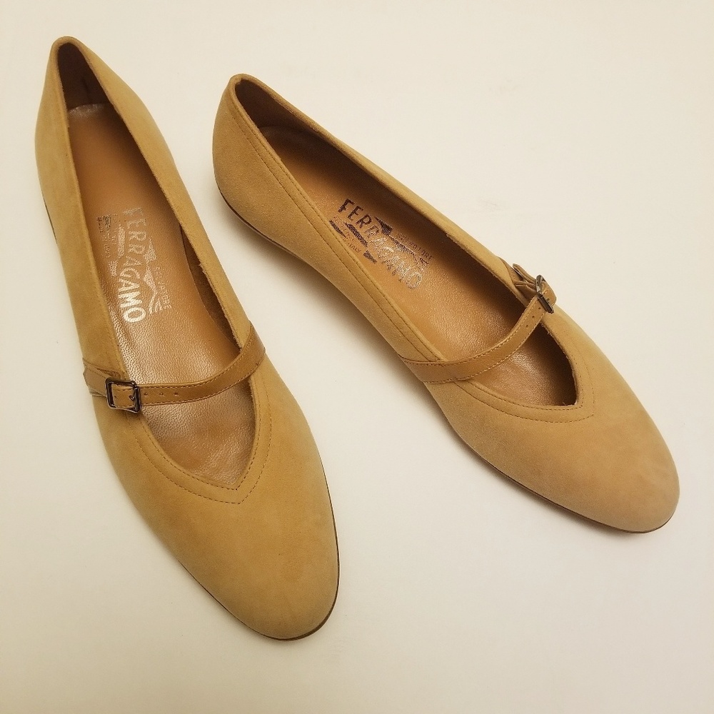 Salvatore Ferragamo Tan Audrey Suede Ballet Flat